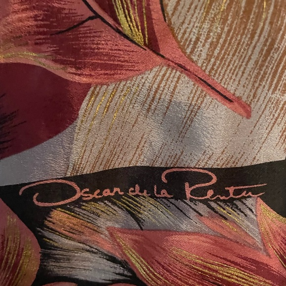 Oscar de la Renta Mauve and Gold Floral Scarf - Picture 3 of 4